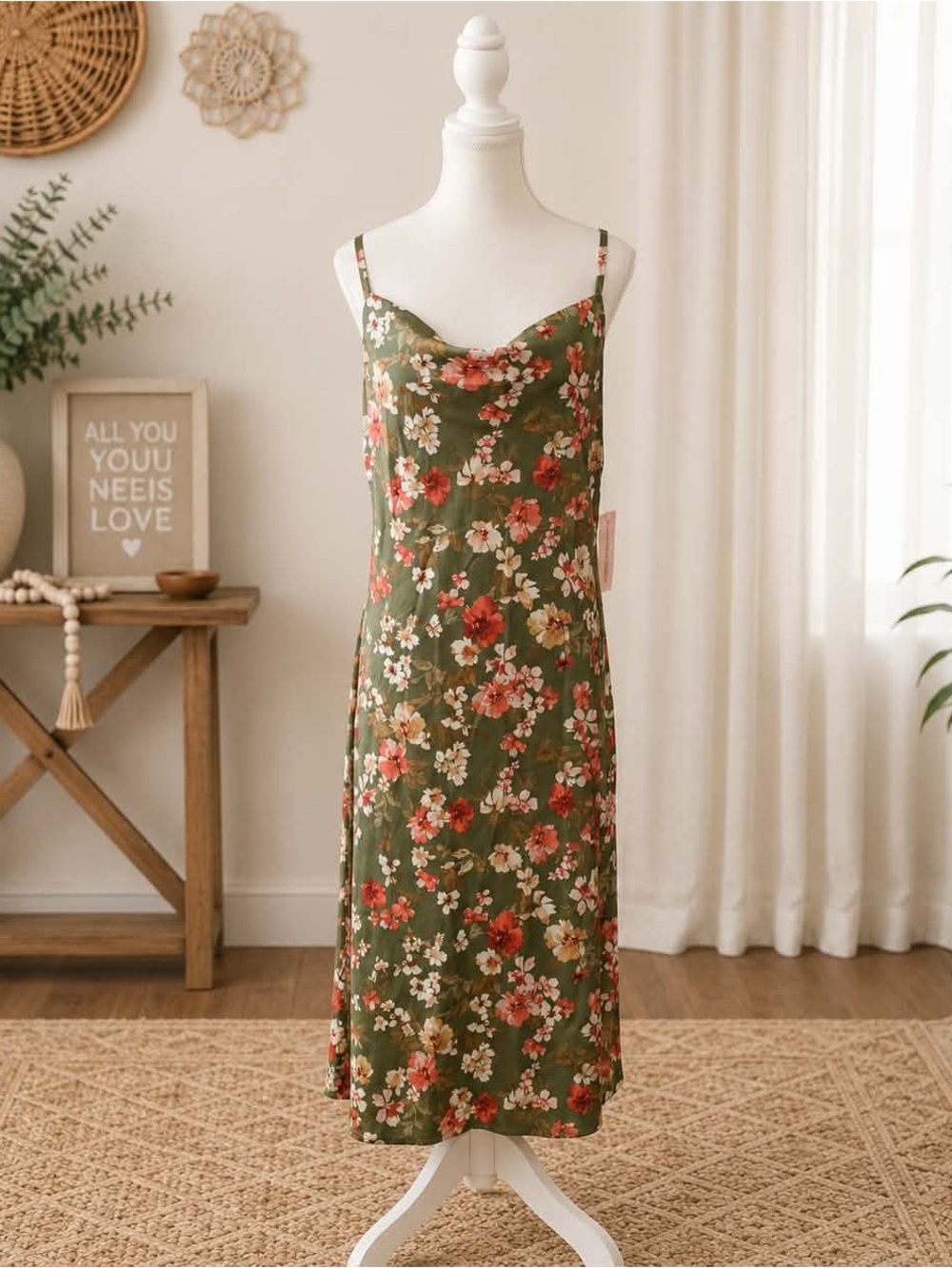 Inspired Hearts Olive Green Floral Slip Dress